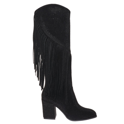 Black fringed and sequin western cowgirl boot