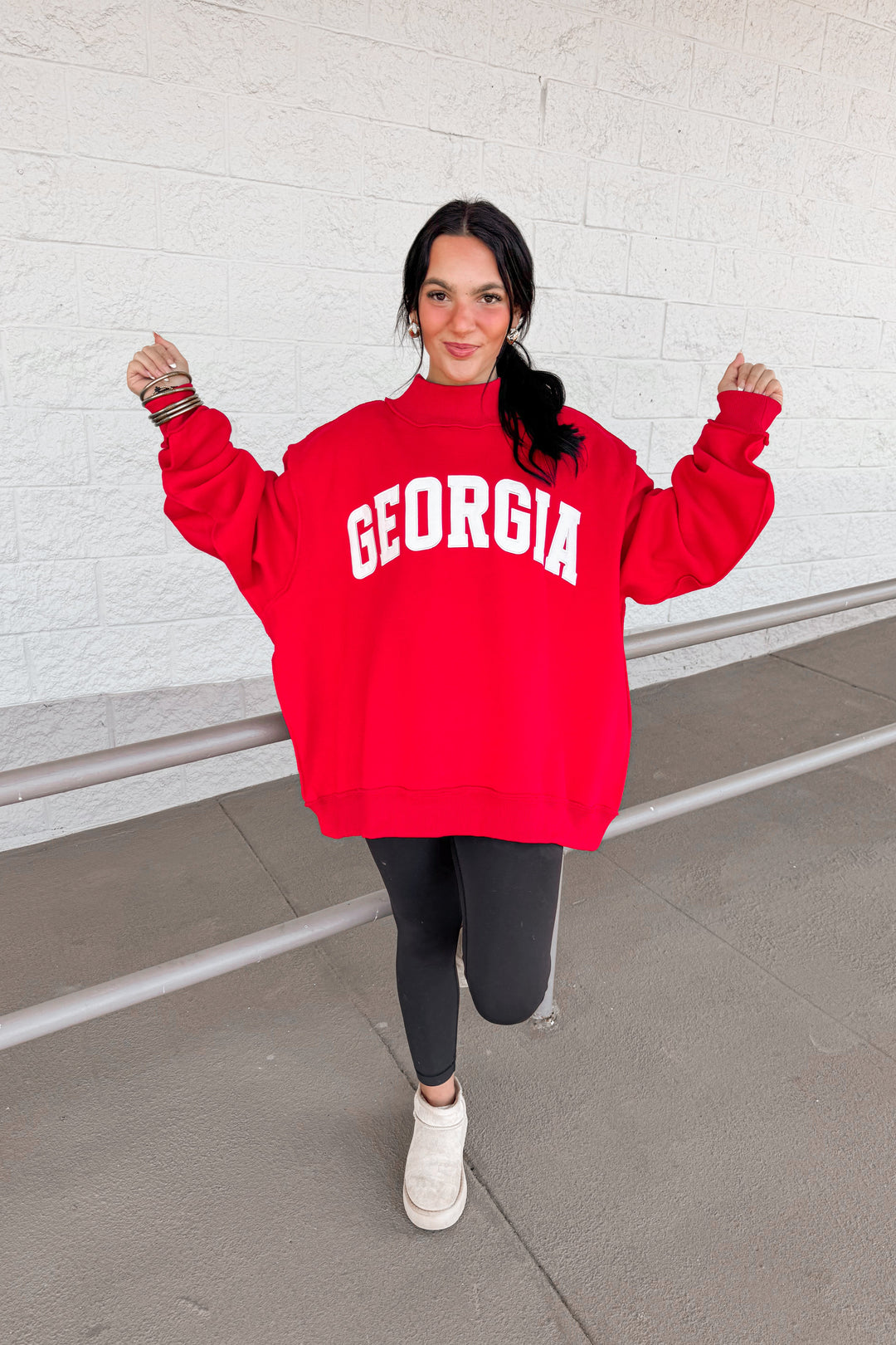 Georgia red mock neck oversized sweatshirt parke embroidered big