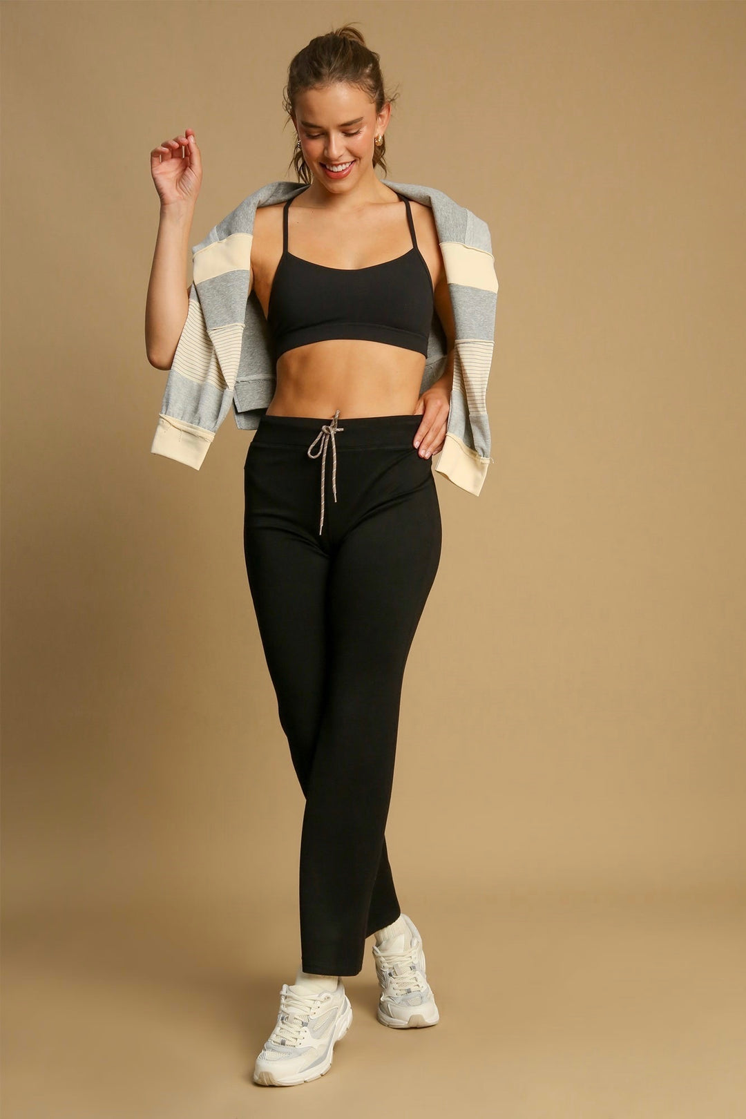 Umgee Black scuba knit drawstring elastic waist pants