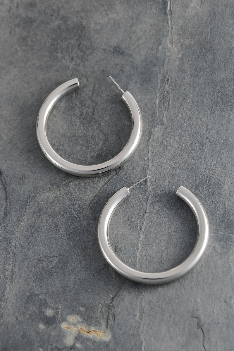 Large silver chunky hoop earrings
