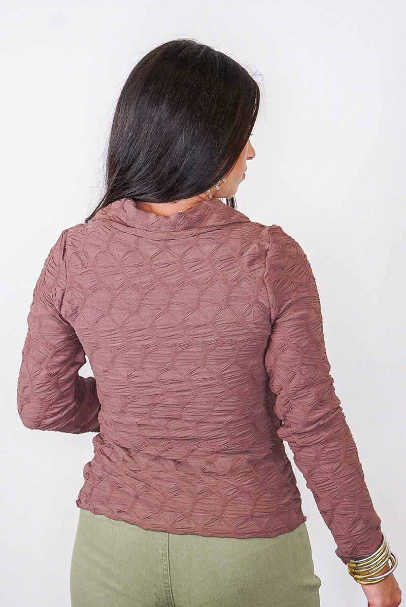 Cocoa brown textured long sleeve top