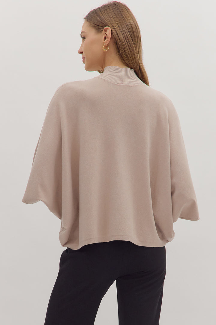 almond natural beige dolman sleeve entro top back
