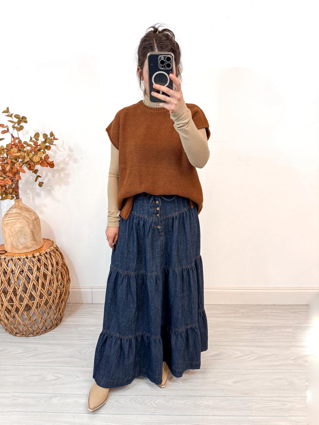 Dark denim maxi skirt by Peach Love California