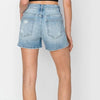 Risen high rise side slit distressed denim shorts