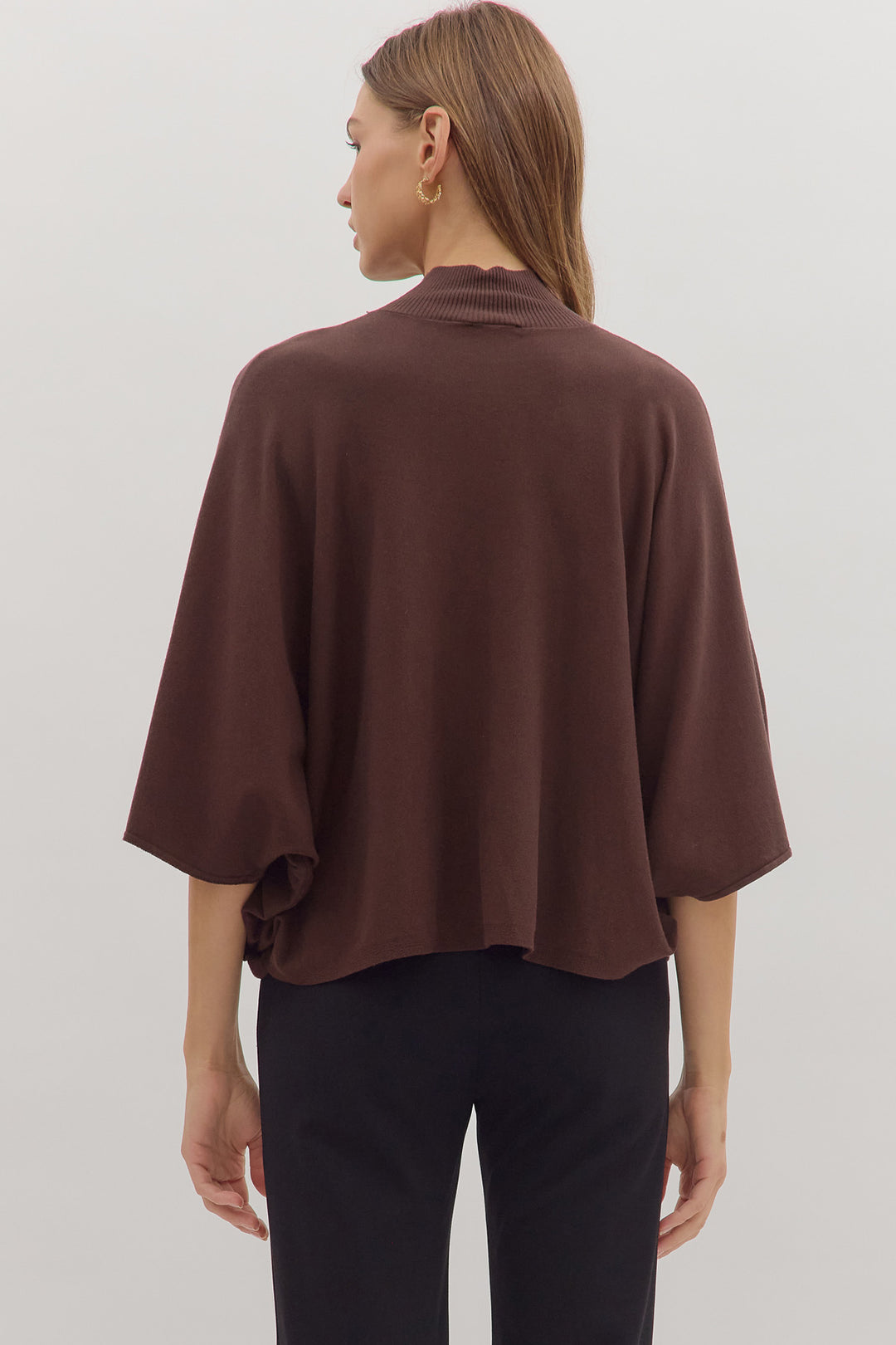 chocolate brown dolman sleeve entro top back
