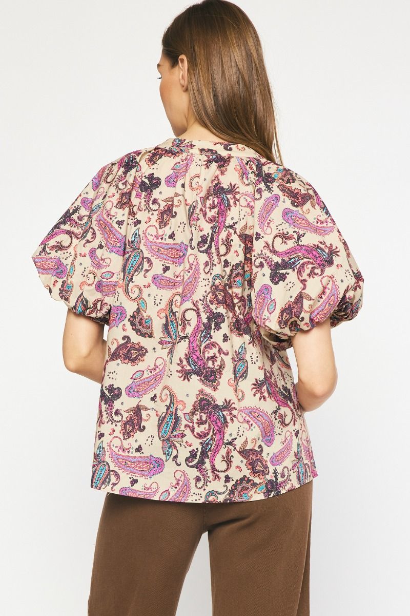 Womens paisley taupe top