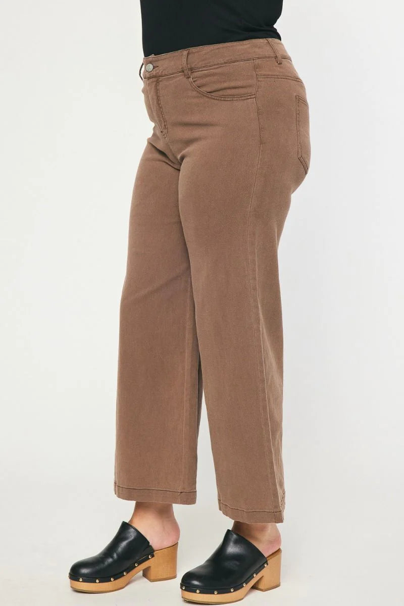 plus size brown wide leg denim pants