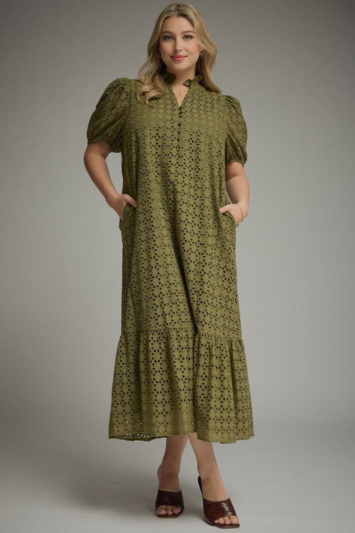 entro plus size olive eyelet detailed midi dress