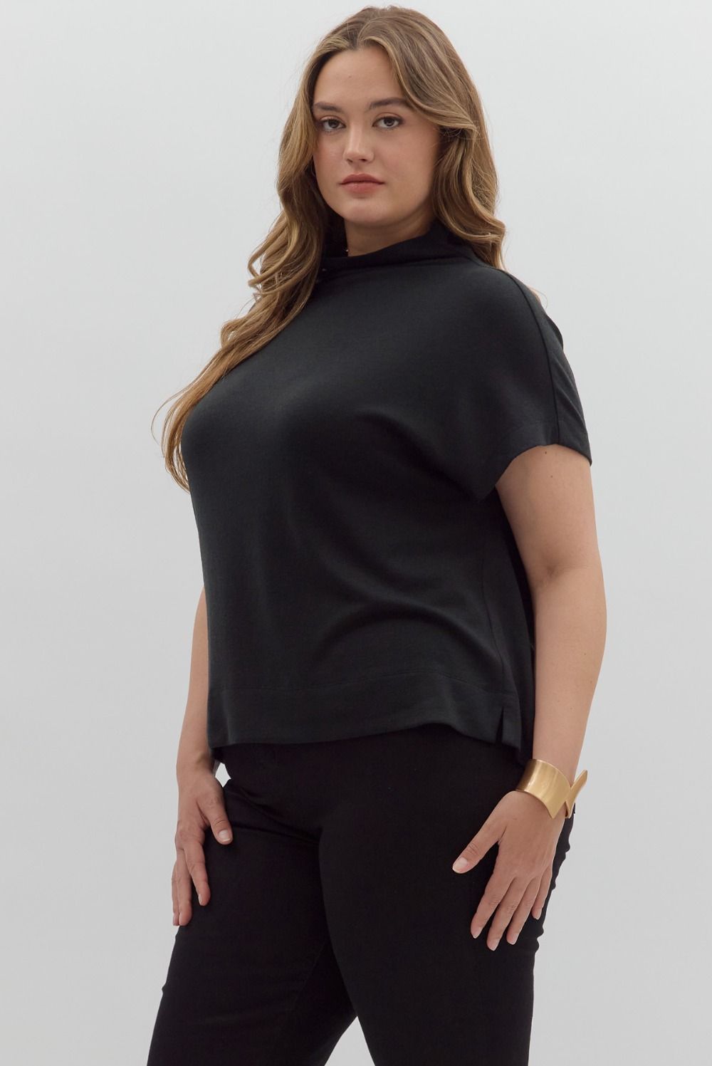 ento plus size solid black mock neck knit top side