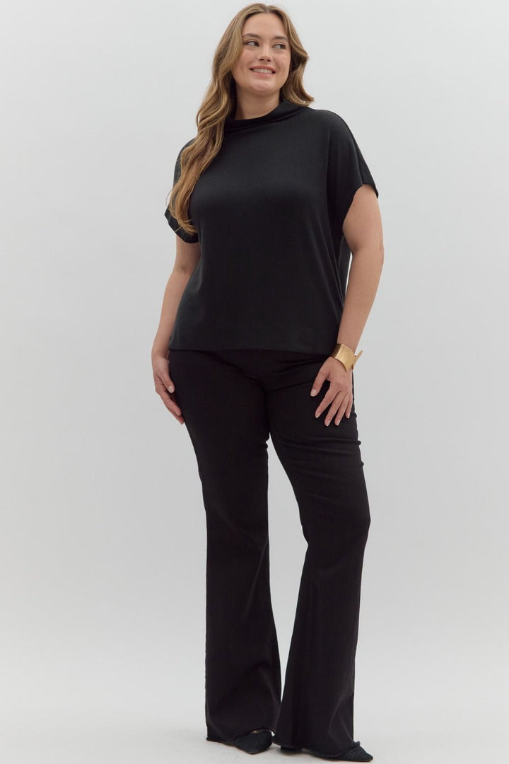 ento plus size solid black mock neck knit top full