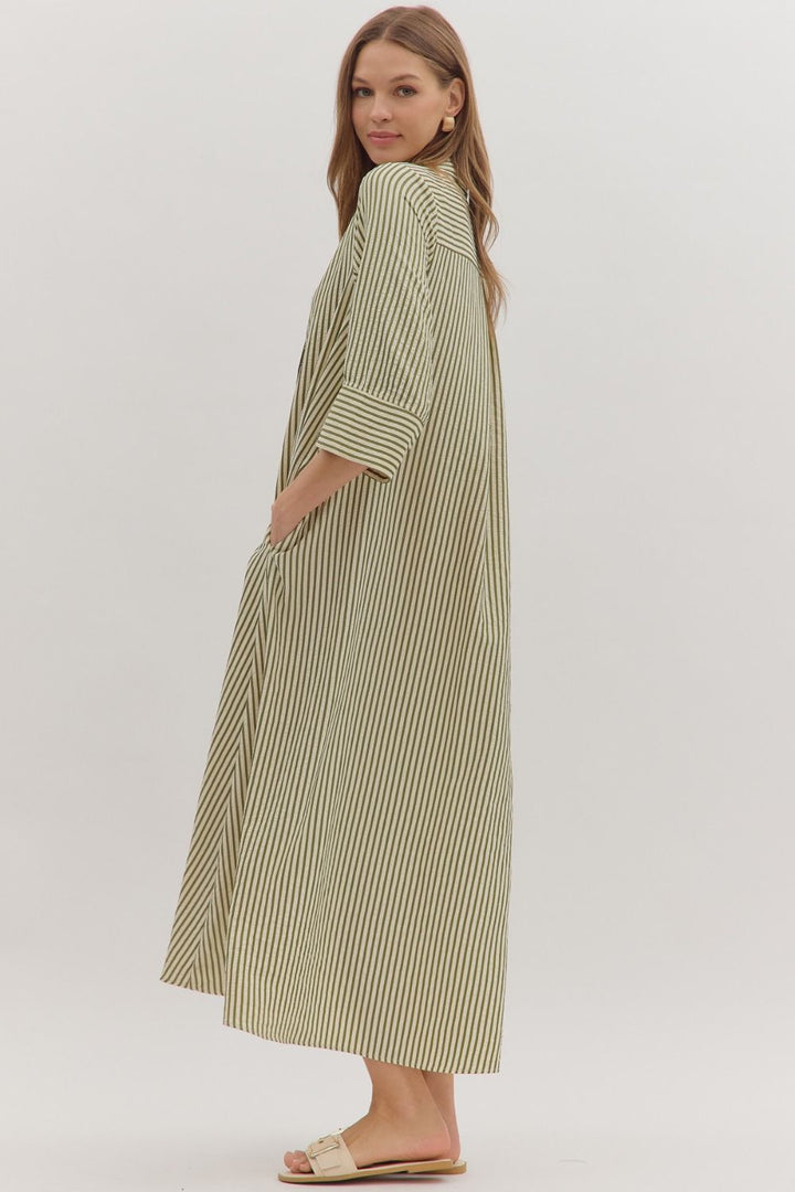 entro striped olive maxi dress side 