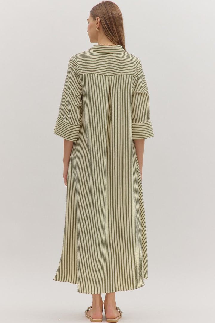entro striped olive maxi dress back