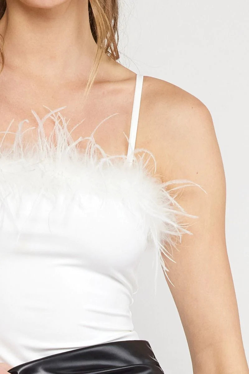 white feather bodysuit