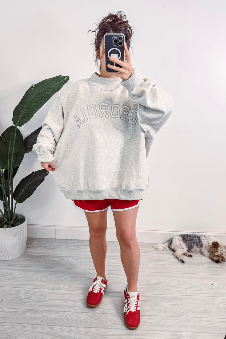 georgia mock neck grey embroidered sweatshirt