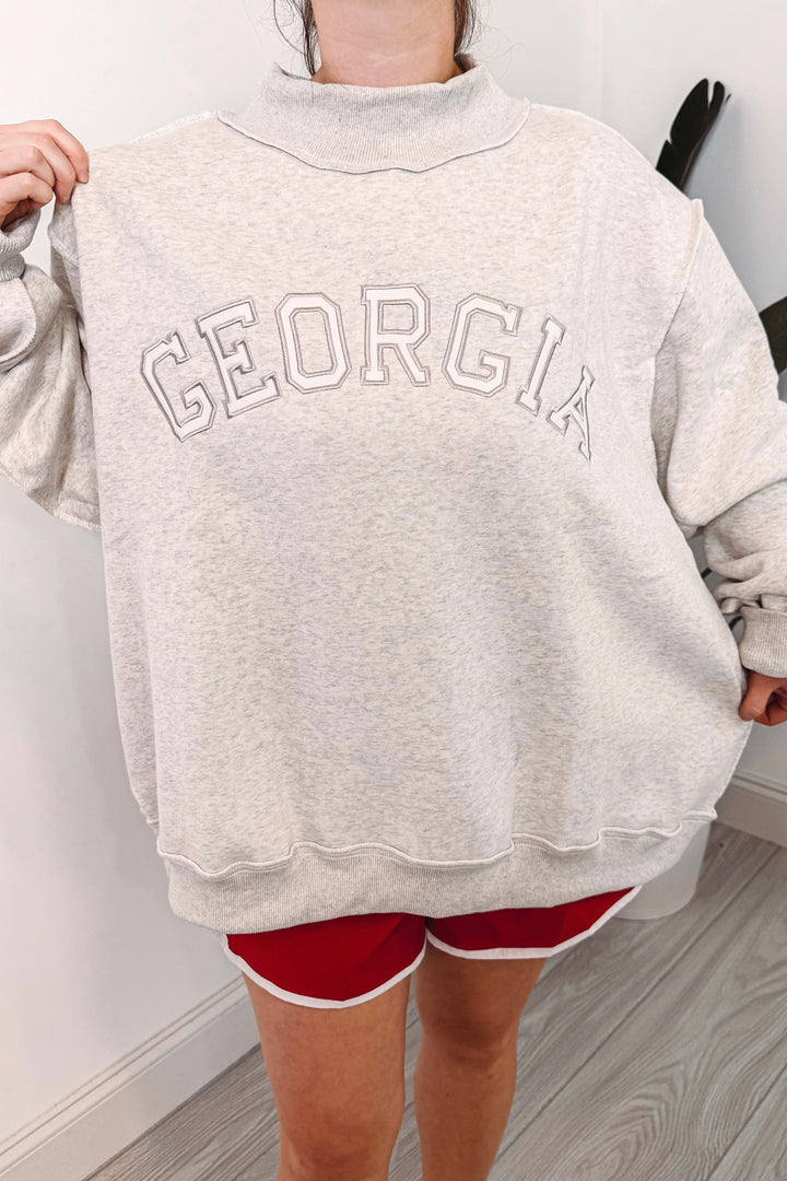 georgia mock neck grey embroidered sweatshirt