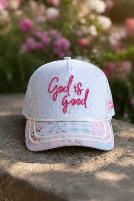 God Is Good All The Time vintage embroidered trucker hat