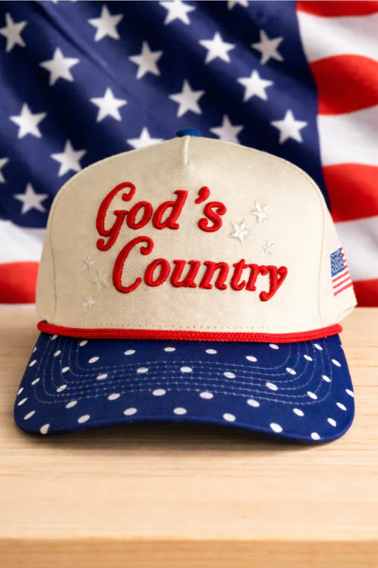 God's Country vintage embroidered cream, red and blue trucker hat