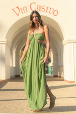 Kiwi Green gauze halter style maxi dress with cut out sides and back