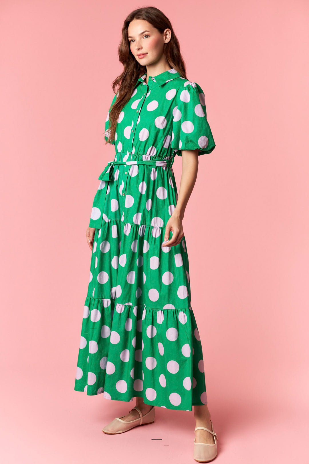 pink and green polka dot dress Funky & Fun Polka Dot Midi Dress