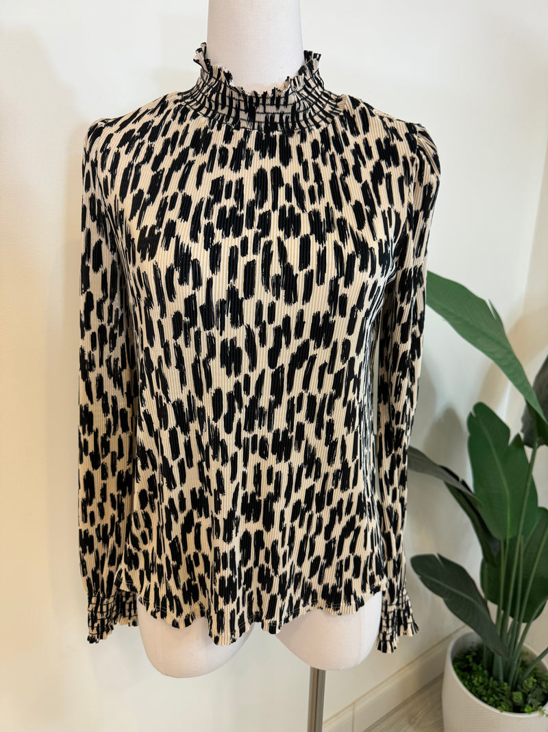 Pleated Black Leopard Print Top