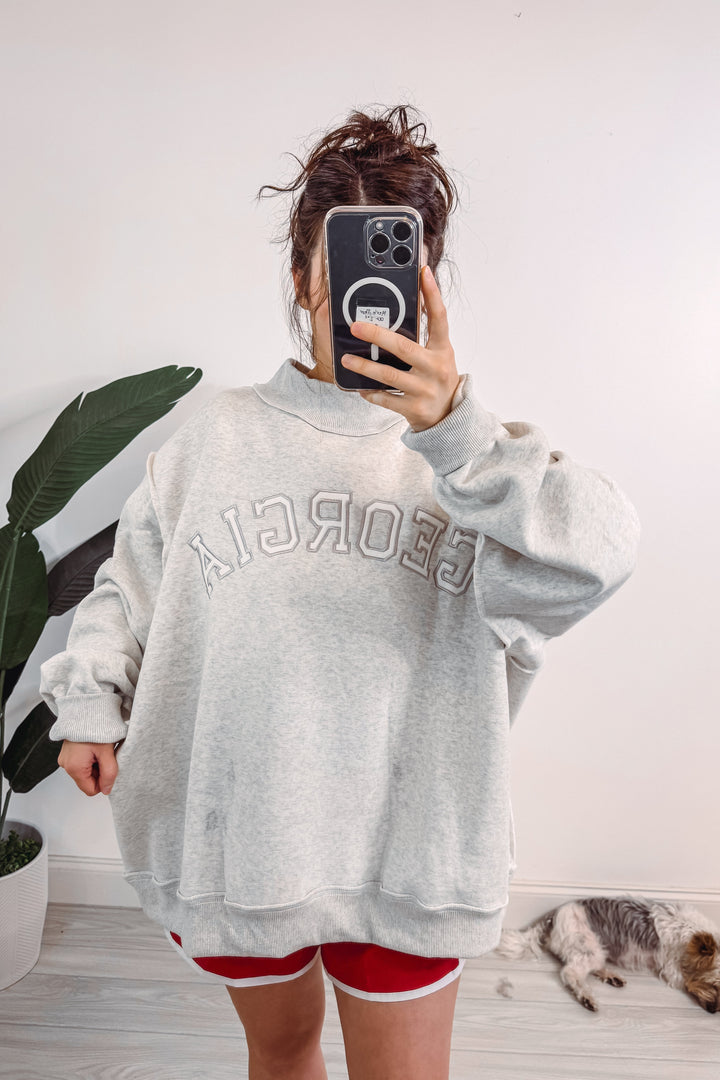georgia mock neck grey embroidered sweatshirt