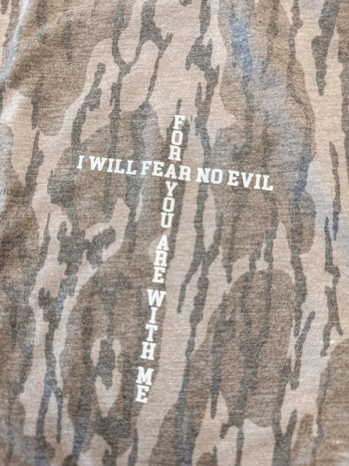 Mossy oak patterned shirt with 'PSALM 23' detail