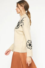 Stitch Of Flowers Natural Sweater