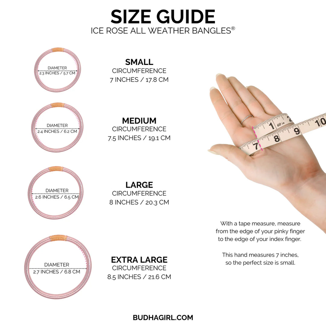 BudhaGirl ice rose pink all weather bangles size chart