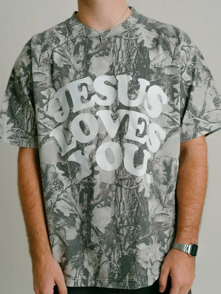 Jesus loves you camo grey tee