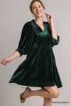 holiday velvet green babydoll dress