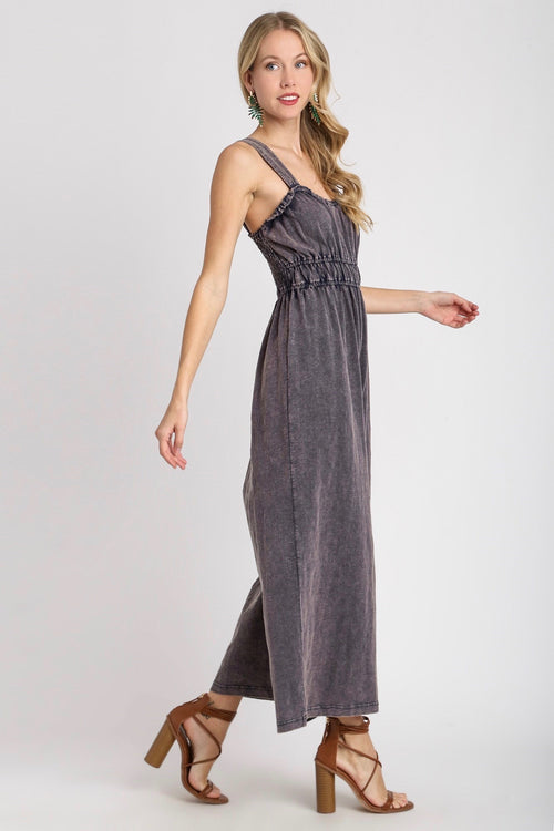 Umgee Mineral washed navy sleeveless jumpsuit with wide flowy legs