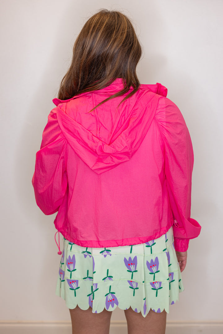 Women's hooded pink sport zip jacket by Karlie showing back view