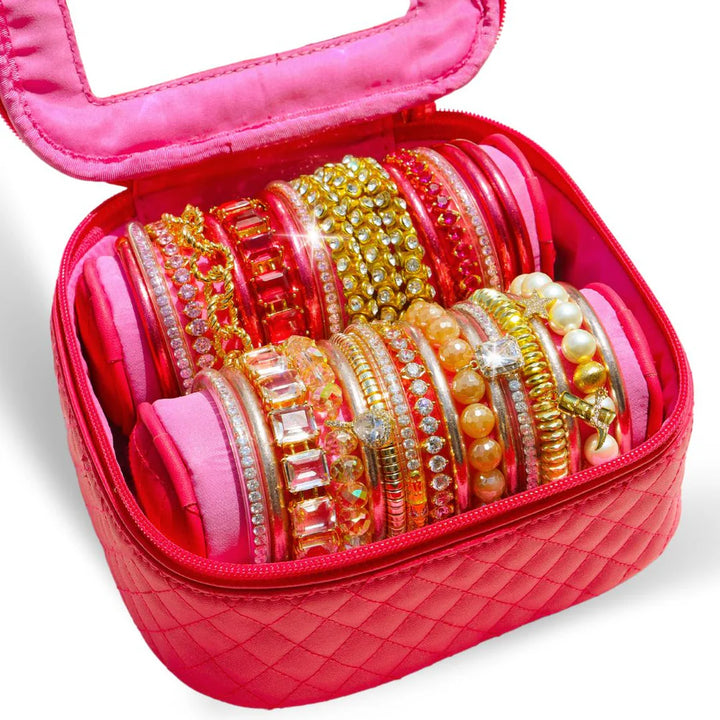 budha girl large travel case pink showing case full of bangles