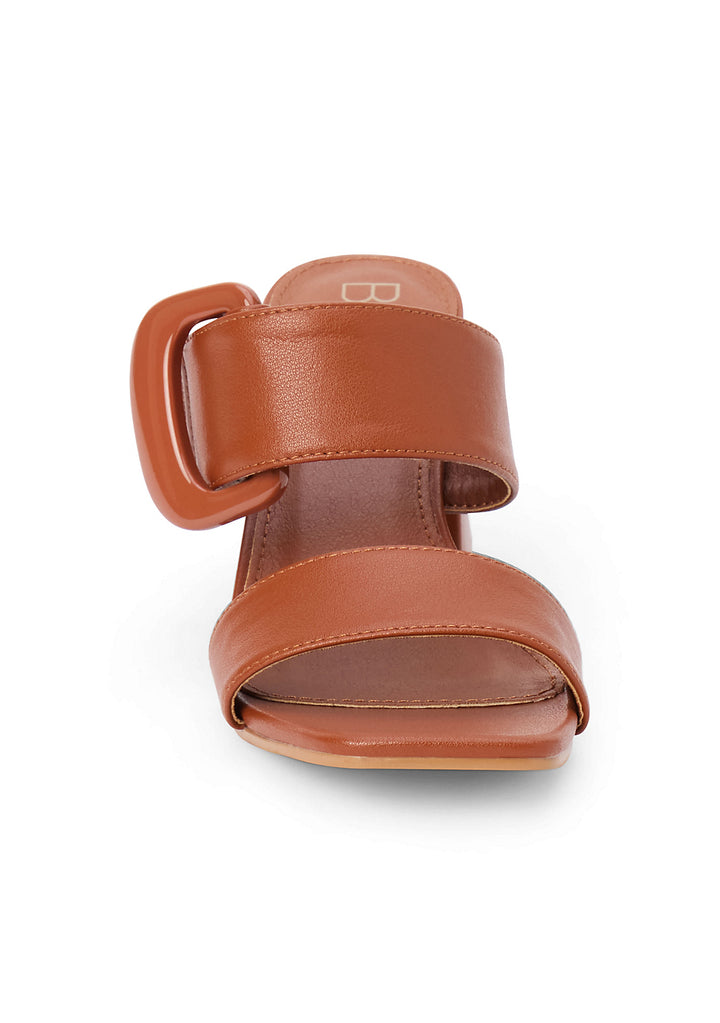 brown double strap heeled sandal