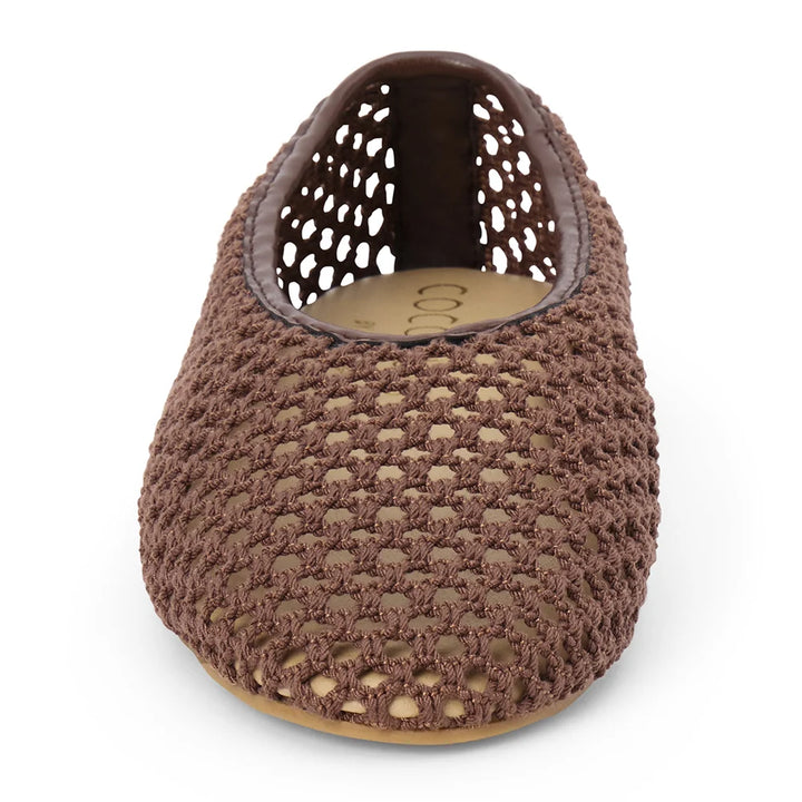 women's brown open weave flats
