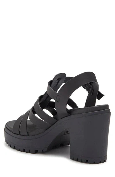 mia tira black lug heel sandals