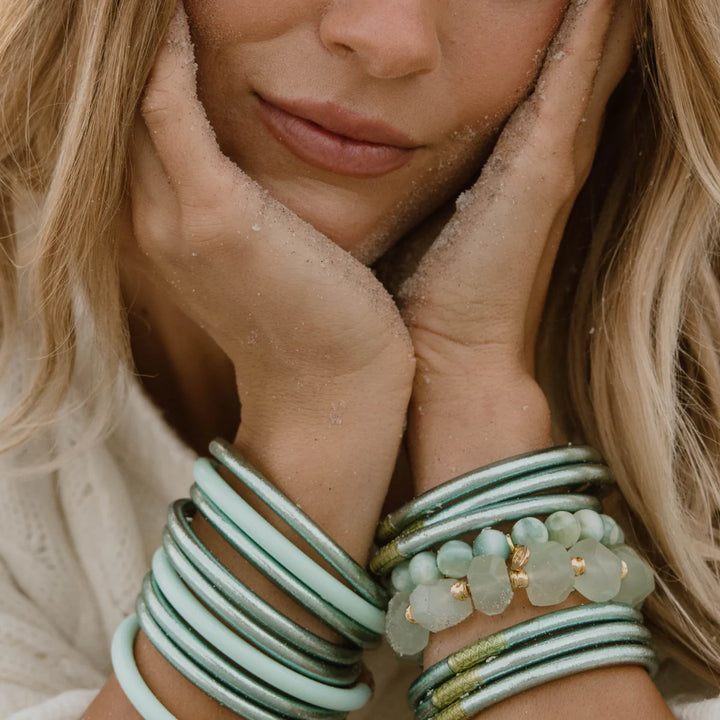 budha girl all weather ming green bangle bracelets soundless