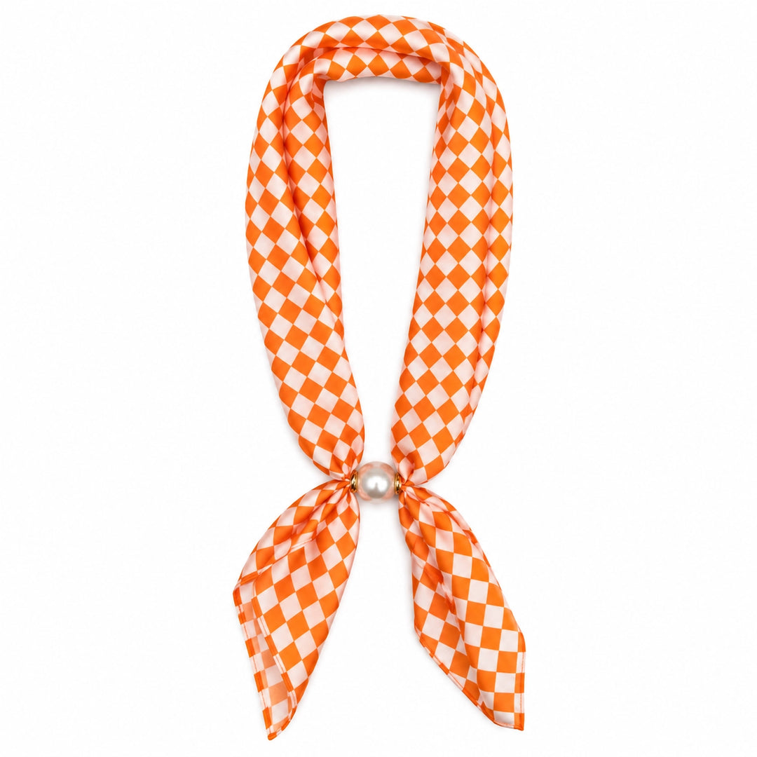 Orange, white and pearls game day scarf necklace