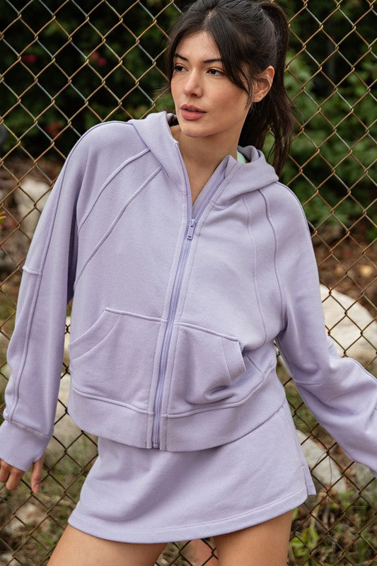 terry knit lavender skort zip hoodie set
