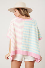 Peach Love California pink and blue striped oversized top