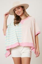Peach Love California pink and blue striped oversized top