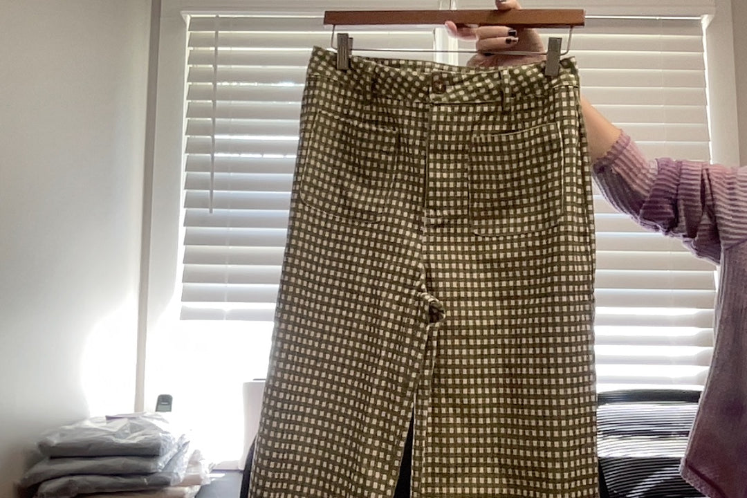 Ruffled Favorite Olive Gingham Denim Pants