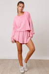 Peach Love California Pink terry knit pullover cropped sweatshirt with beaded pearl sleeves