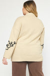 Plus size off white sweater with black stitched floral print