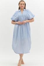 Women's plus size light blue textured midi dress