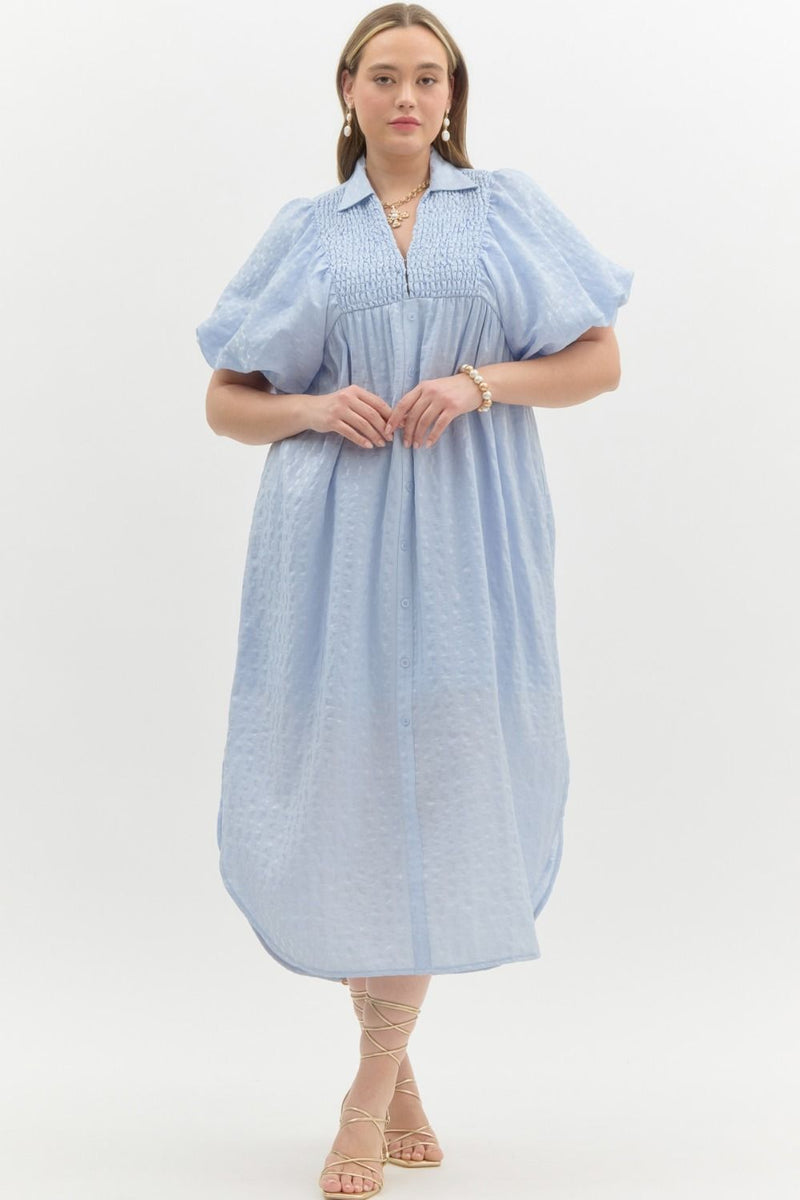 Women's plus size light blue textured midi dress