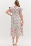 Women's plus size red and blue floral midi dress