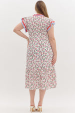 Women's plus size red and blue floral midi dress