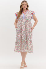 Women's plus size red and blue floral midi dress