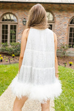 queen of sparkles white rhinestone feather dress